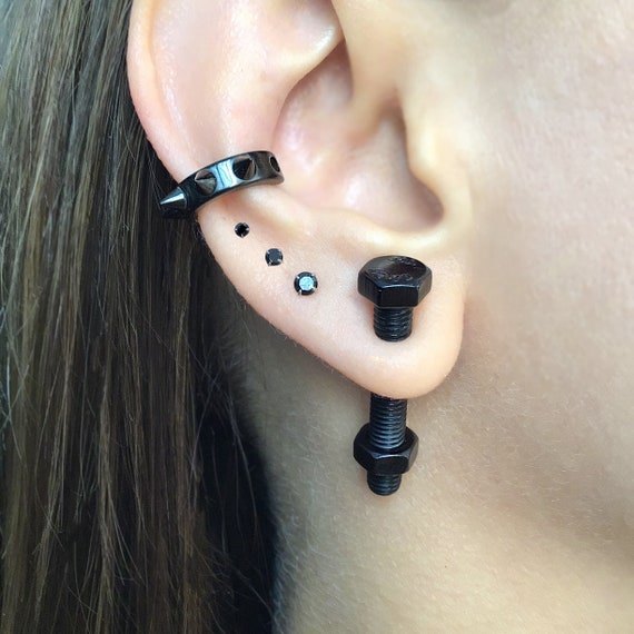 Fake Gauge Bold Earrings Stainless Steel Earrings Gothic Jewelry Screw Back Earrings 18G Earring Single Earrings Cartilage Earrings Etsy