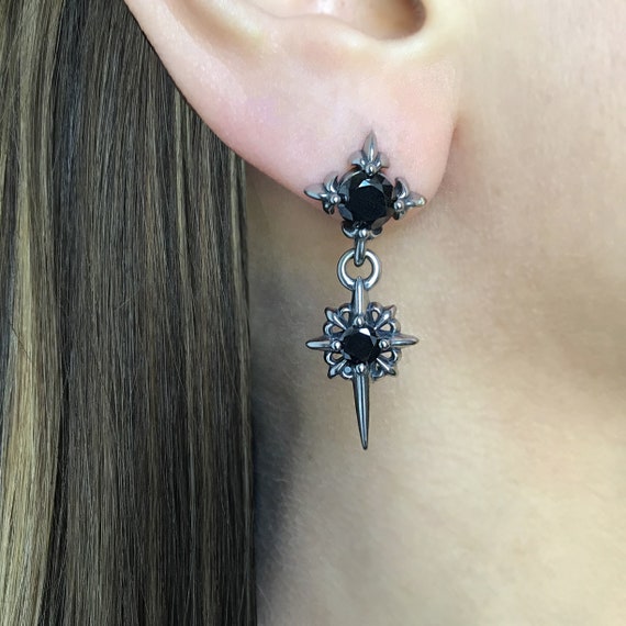 Starburst earrings, stainless steel earrings, gothic jewelry, mens earrings, gothic earrings, Starburst studs, North Star earrings