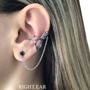 Ear Cuff mit Ohrstecker, Gothic Ear Cuff, Edelstahl Ohrringe, Gothic Schmuck, Gothic Ohrringe, Skelett Ohrmanschette, Ear Cuff,