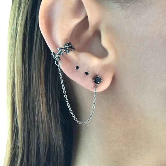 ピアス STONEHENgE 14K single ear cuff KIKICHIC | NYC | Comfortable Black Diamond Stone Ear Cuff No