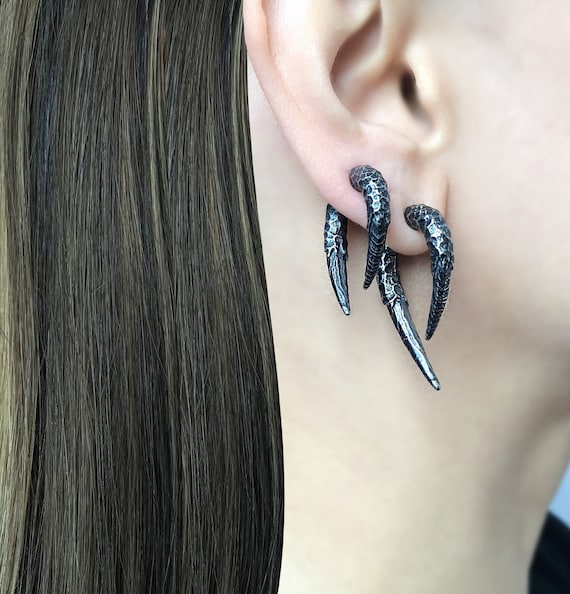 Claw Ear Jacket, Edgy dragon Earrings, Goth Stainless steel jewelry