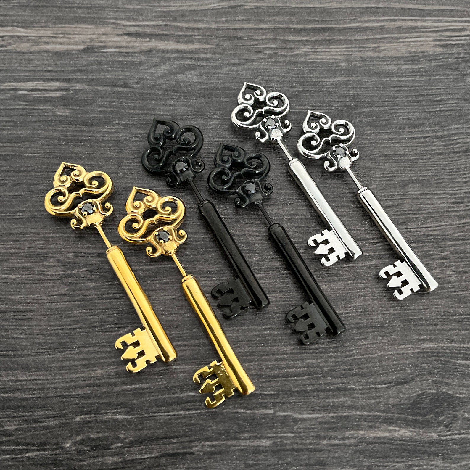 Key Ear Sorter Key Earrings,crown Key Earrings, Key Earrings, Front Back Earrings, Key ...