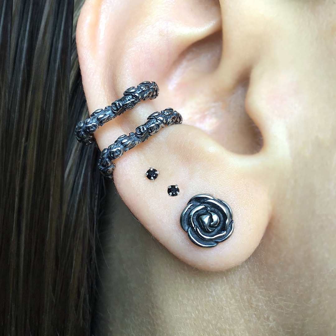 香水瓶　薔薇転写ピアス　イヤリング 香水瓶薔薇転写ピアスイヤリング