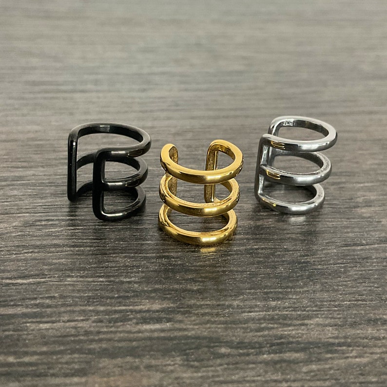 Three Lines Ear Cuff, No Piercing Earrings, Stainless Steel Cuff - Etsy