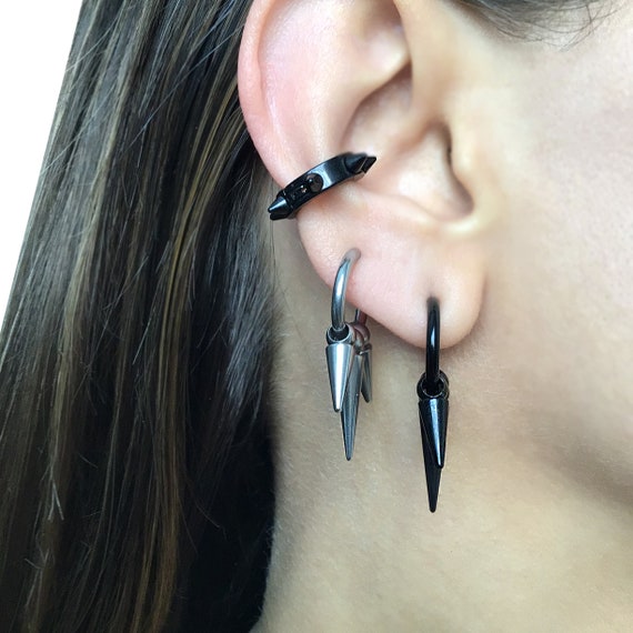 Clip-On Spikes Hoop Earrings for Men - Pair Steel Color