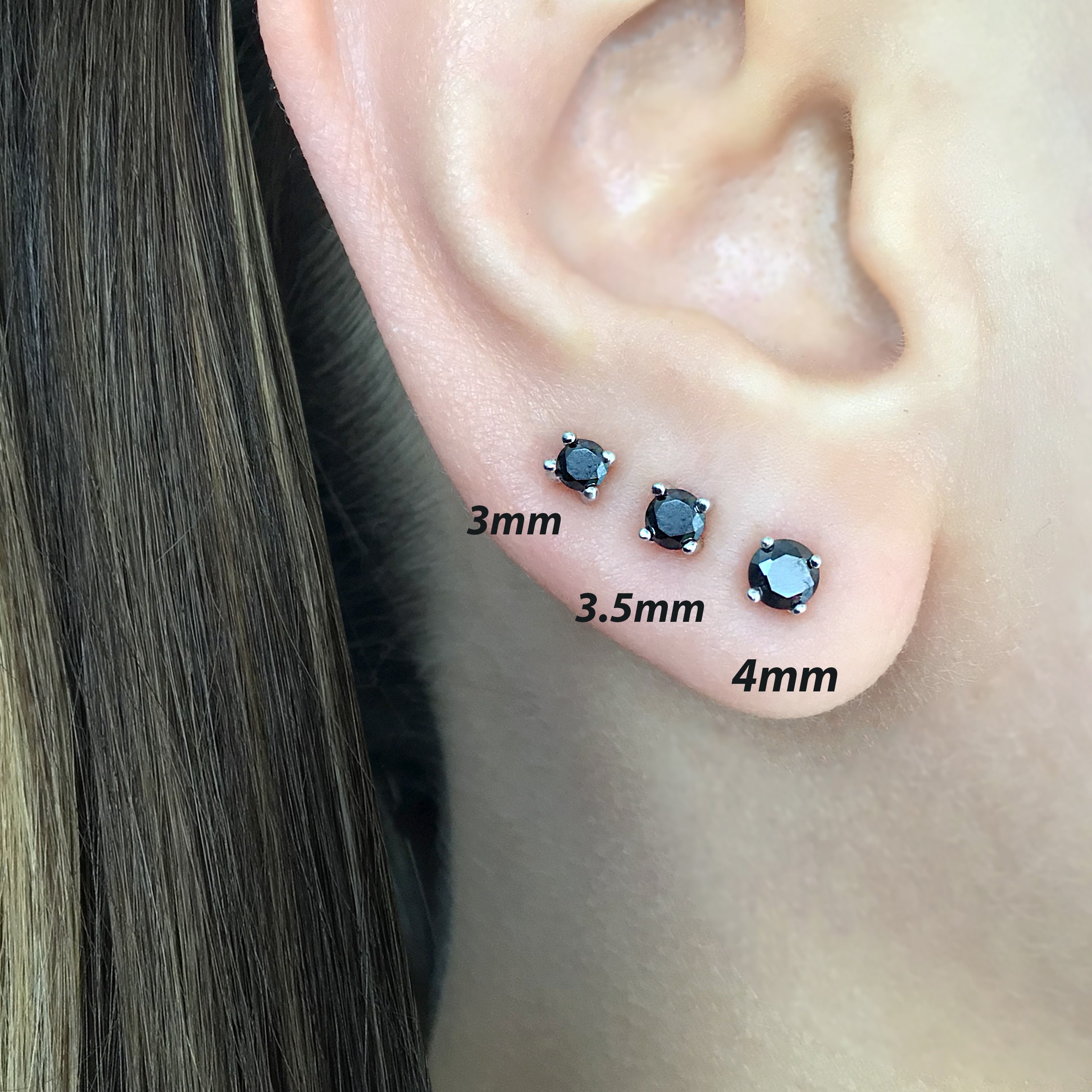 【BLACKPURPLE】[BLACKLABEL] Alley Retro Cubic Earrings Tiny Black CZ Earrings, Small Studs ,black Studs, 3mm Studs