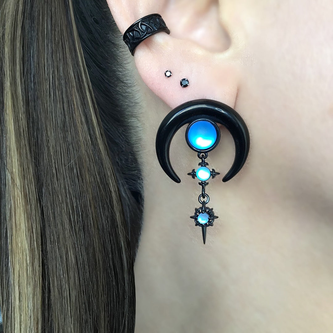 Moon and Star Earrings With Purple Stone ,star Earrings,moon