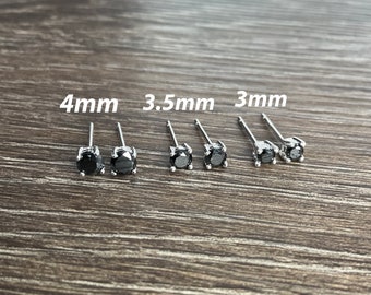 Black (7mm) Cubic Zirconia Crystal in Stainless Steel Stud Earrings