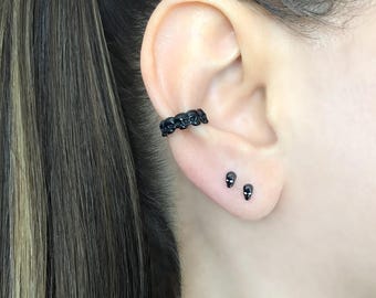 Tiny Skull earrings, Sterling Silver skull studs, gothic jewelry