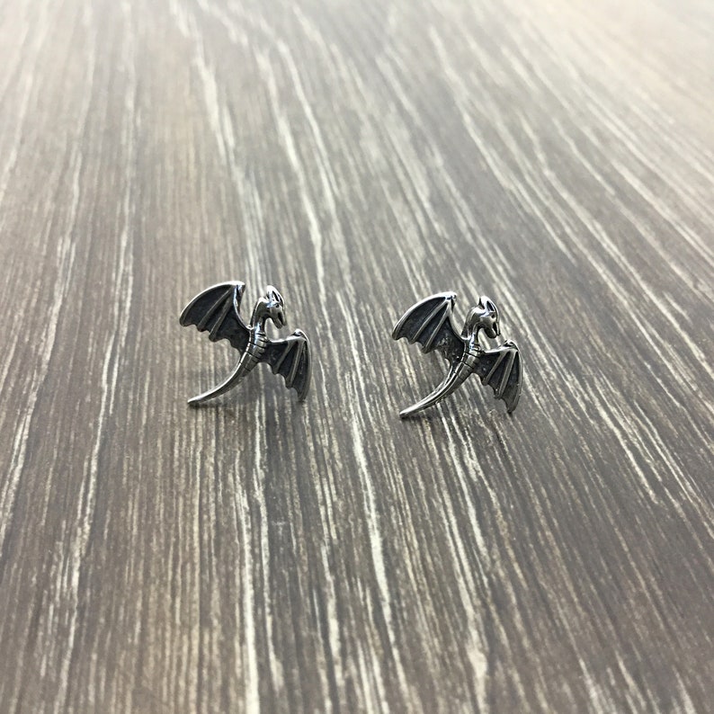 Stainless Steel Dragon Stud Earrings, Gothic Fantasy Jewelry image 2