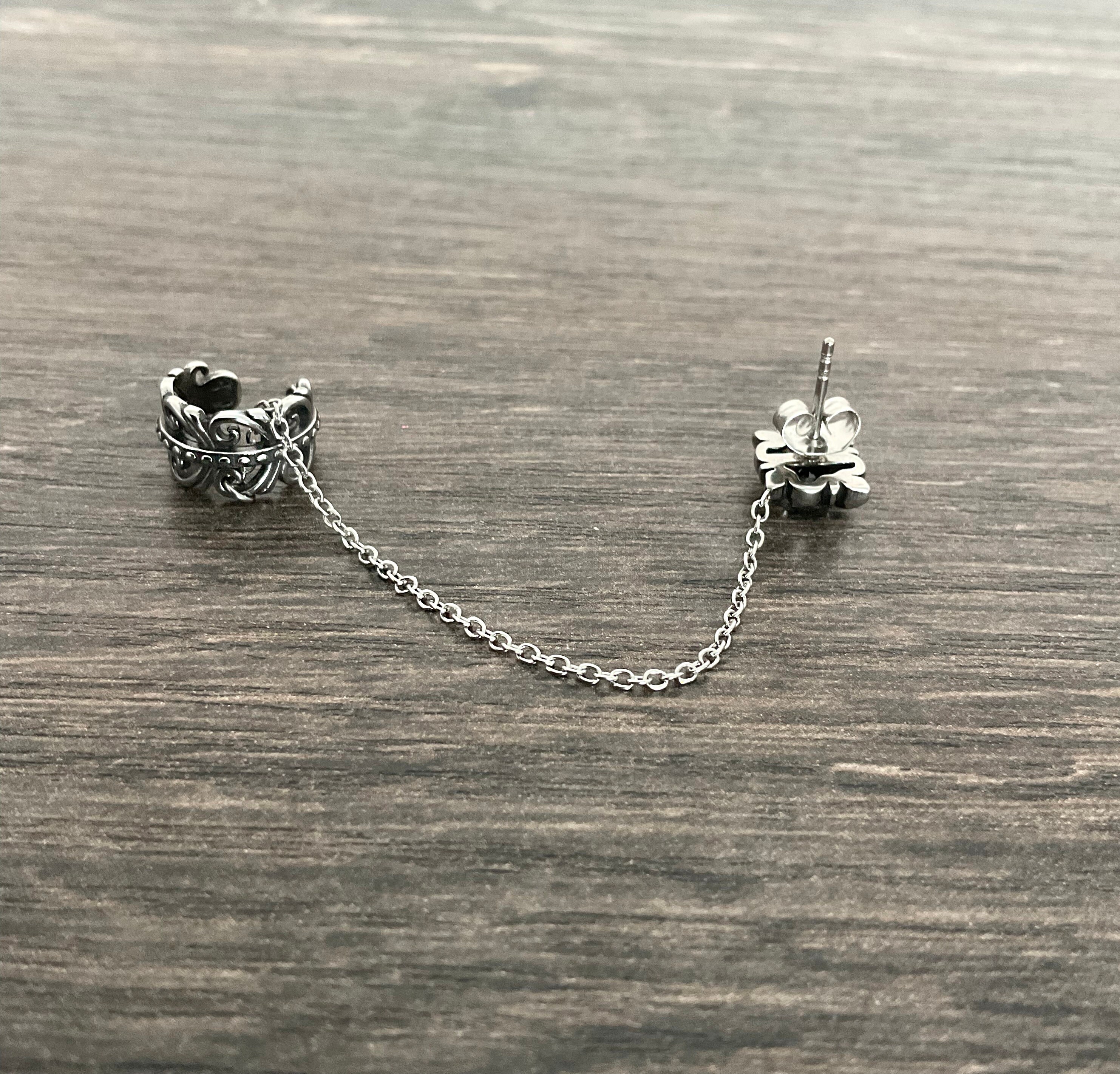 Ear Cuff With Stud Gothic Ear Cuff Stainless Steel Earrings Etsy