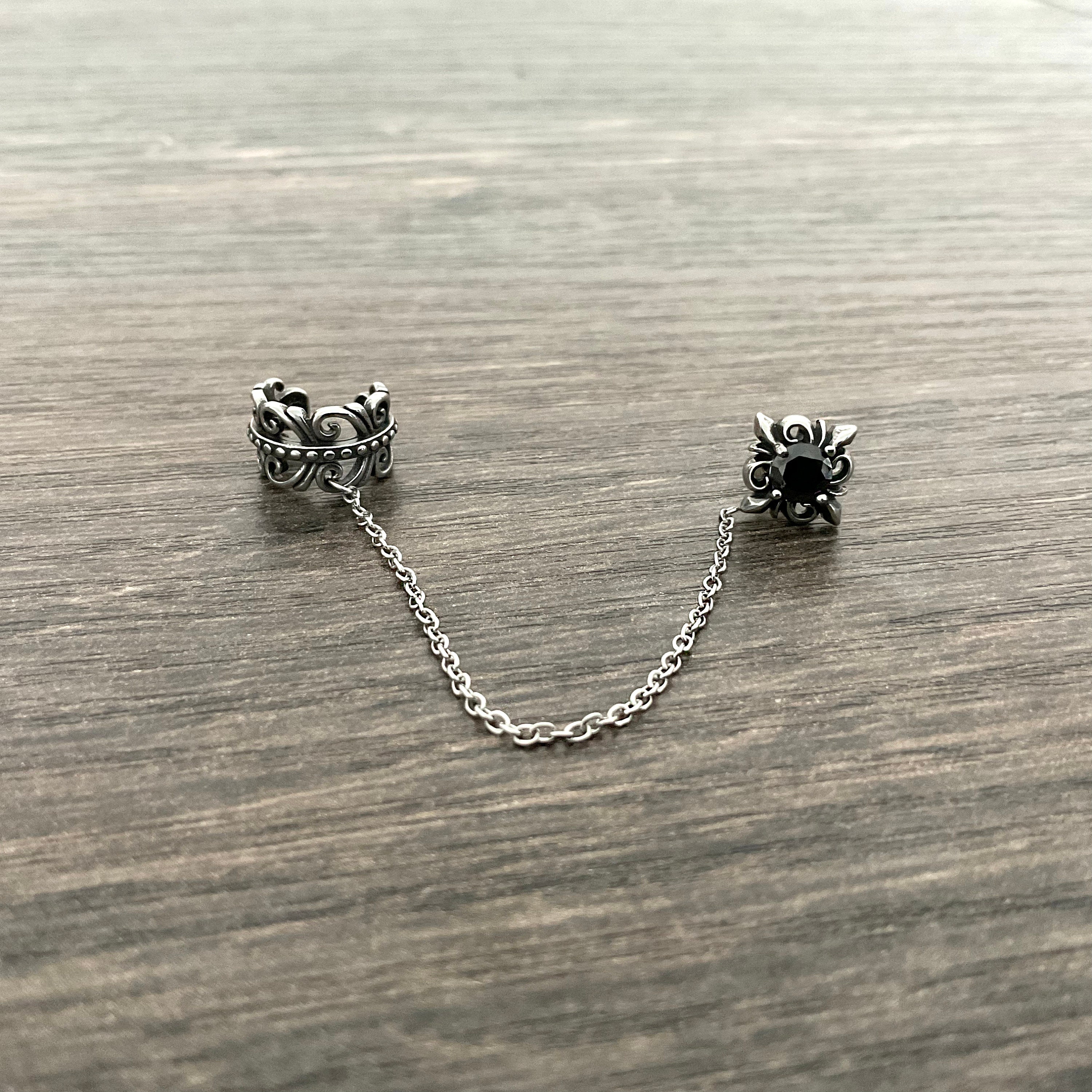 Ear Cuff With Stud Gothic Ear Cuff Stainless Steel Earrings Etsy