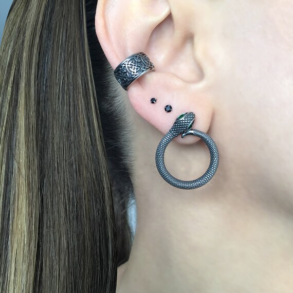 Snake Earrings, Stainless Steel Serpent Studs, Goth Jewelry