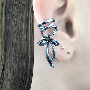 Boucle d'oreille noeud, ruban enveloppé avec boucle d'oreille noeud, boucle d'oreille gothique, boucle d'oreille simple, boucle d'oreille gothique, manchette d'oreille, boucle d'oreille, faux piercing