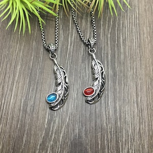 Feather pendant, feather necklace, stainless steel jewelry, boho necklace, unisex necklace