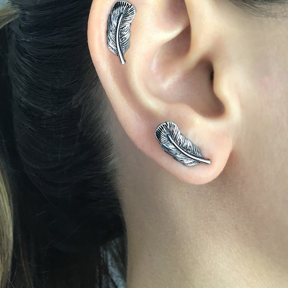 Feather Crawler Earrings Feather Earring Gothic Earrings