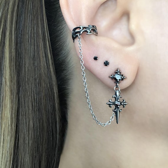 ピアス Right Crystal Ear Cuff BRASS/LINESTONE QUEEN EAR CUFF(FREE SIZE Black): Yohji