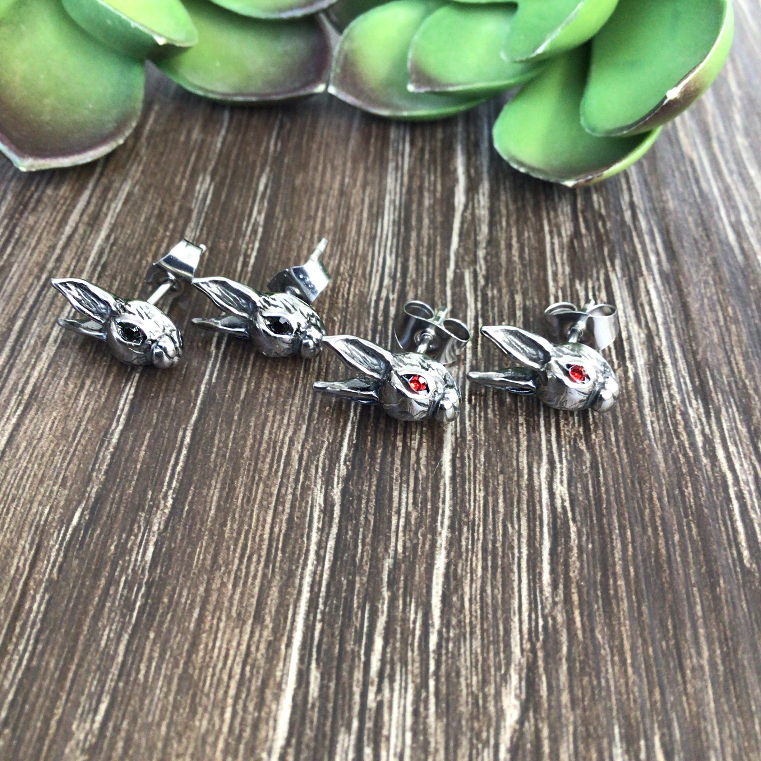 Bronze Rabbit Earring Rabbit Stud Earrings, Stainless Steel Gothic Bunny Jewelry - Etsy