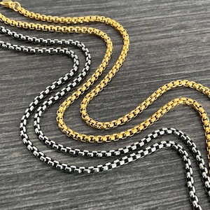 Stainless Steel Box Chain Necklace, Silver, Gold, Mens Chain (2.5mm)