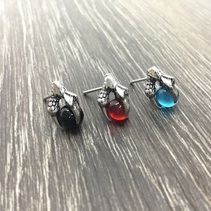 Dragon claw earrings, dragon claw studs, dragon claw jewelry, stainless steel earrings, gothic jewelry, orb jewelry, mystical jewelry