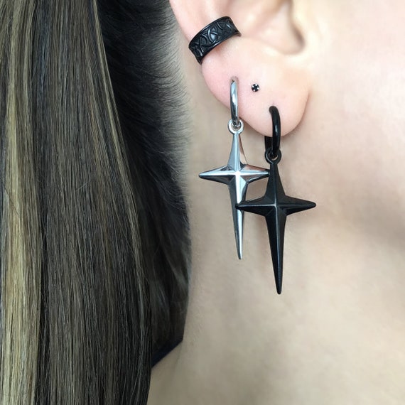 North Star hoop earrings ,North Star  earrings, hoop earrings, mens hoops, stainless steel hoop, star hoops, star earrings, starburst