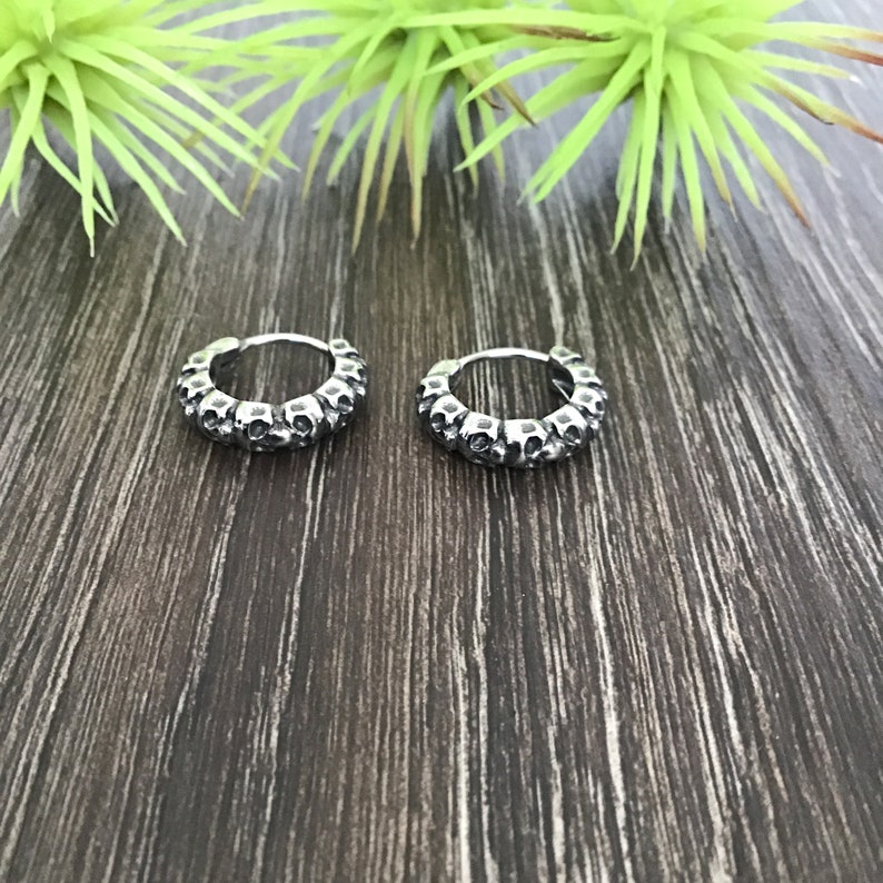 Oxidized skull hoop earrings hoop earrings huggie earrings Etsy
