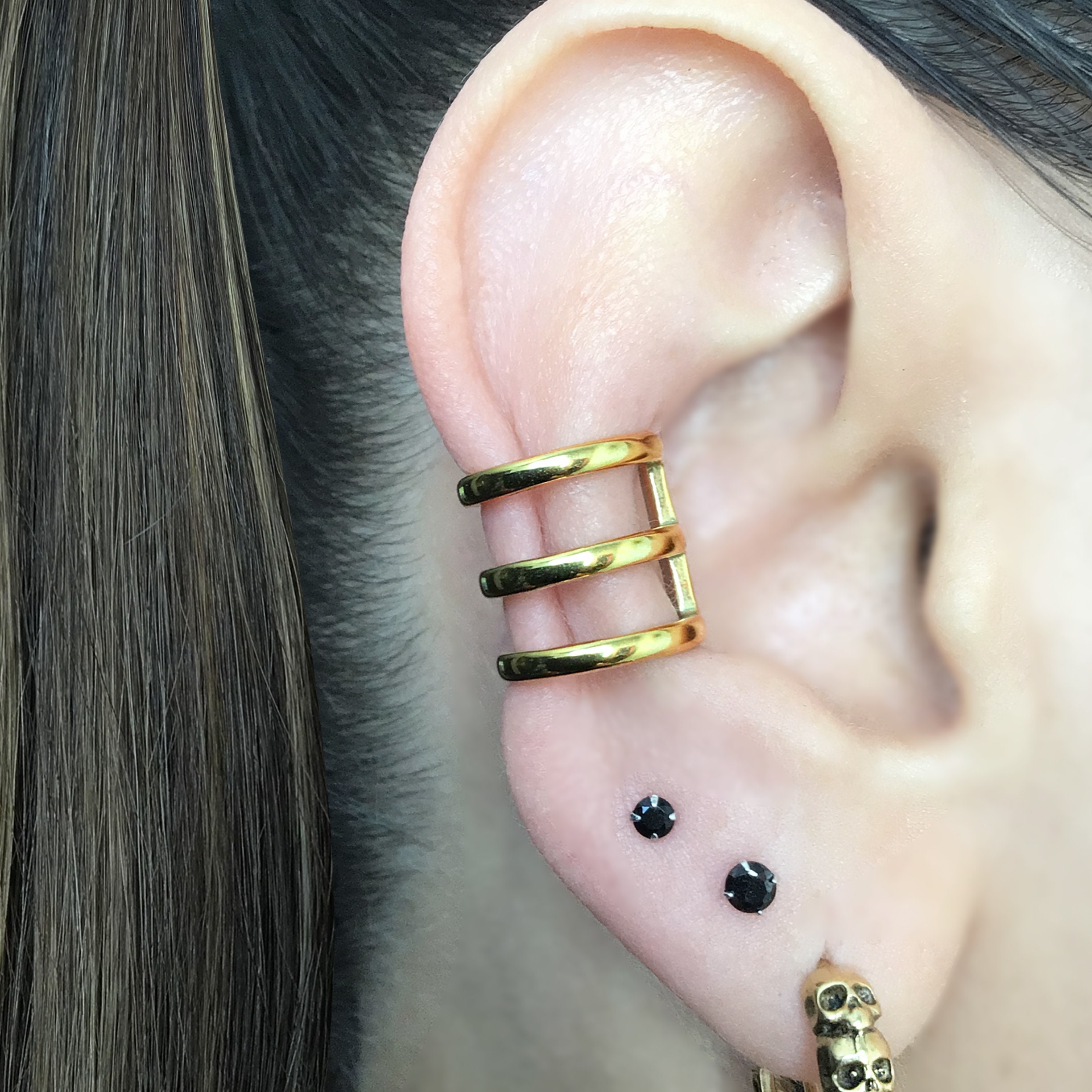 Three Lines Ear Cuff, No Piercing Earrings, Stainless Steel Cuff - Etsy