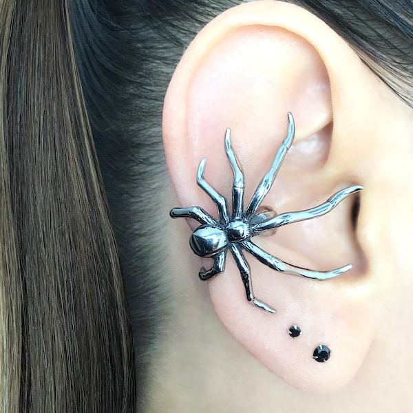 Brazalete de oreja de araña, joyería gótica de acero inoxidable, brazalete de araña rastrera, brazalete de araña negro, joyería de Halloween, estilo gótico