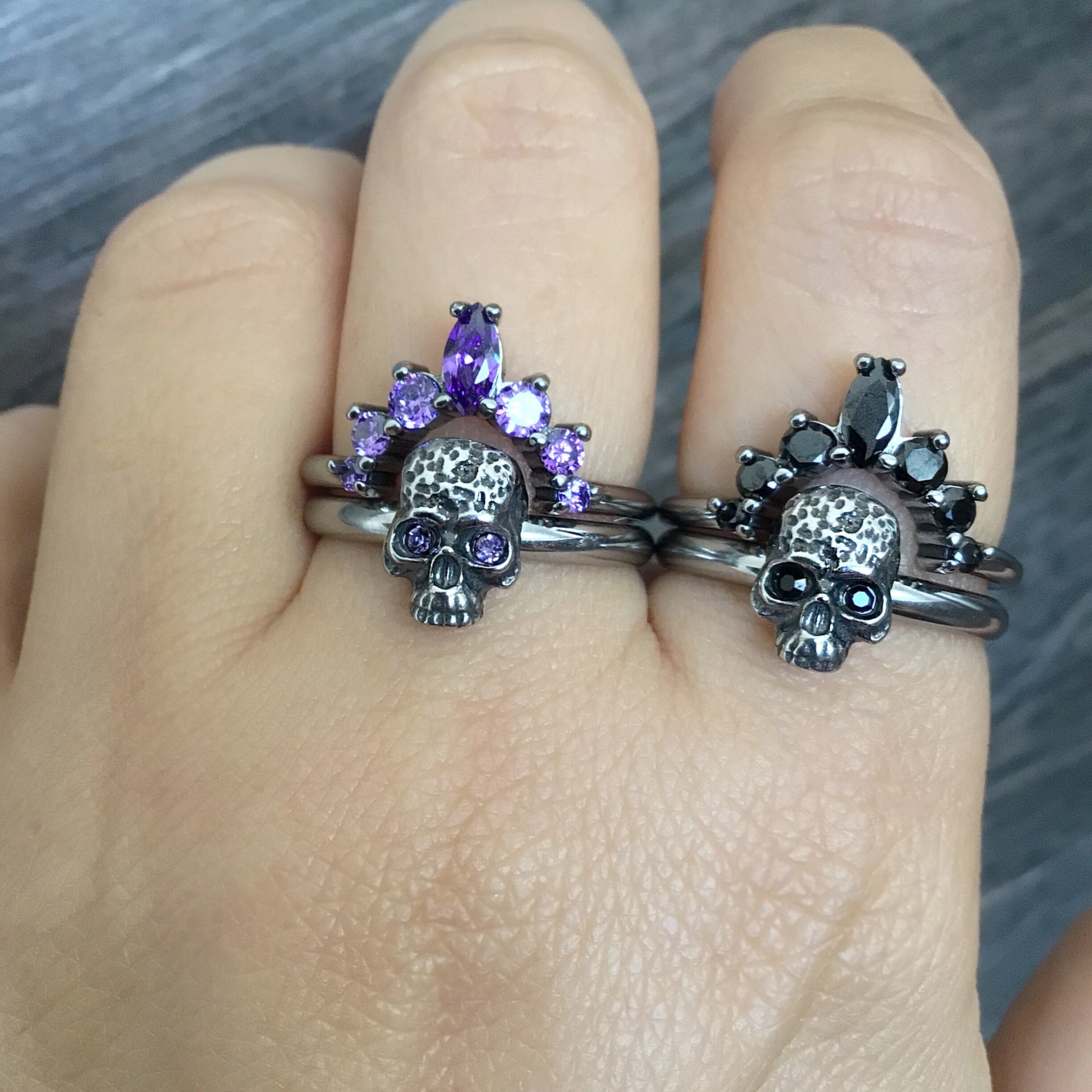 Skull With Halo Ring, Gothic Ring,skull Ring , Set of 2