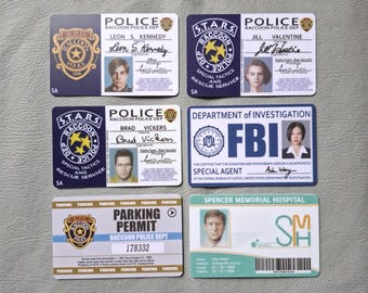 Resident Evil 2 & 3 Remake keycard Jill Valentine, Brad Vickers, Leon, R.P.D. Parking Permit, Spencer Memorial Hospital, Ada ID