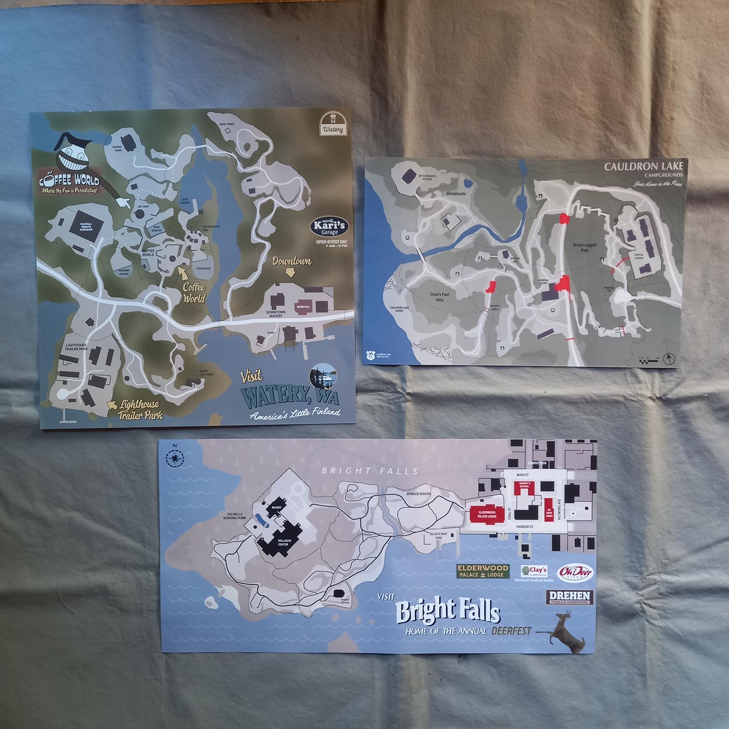 Alan Wake 2 map poster Cauldron Lake, Bright Falls, Watery
