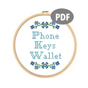 Patrón de punto de cruz de billetera con llaves de teléfono