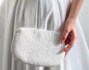 White rhinestone bridal purse, clutch for wedding day, gift for bride