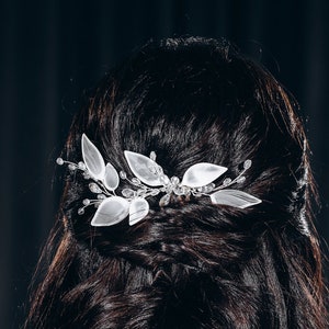 White Leaf Bridal Hair Comb: Rhinestone Wedding Headpiece