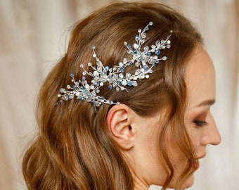 Blue Crystal Bridal Hair Pins, Wedding Bobby Pins, Blue Hair Pins, Rhinestone Wedding Head Piece