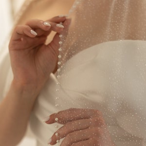 Glitter pearl beaded wedding veil, bridal shimmer cathedral chapel veil, short beaded edge veil with sparkle