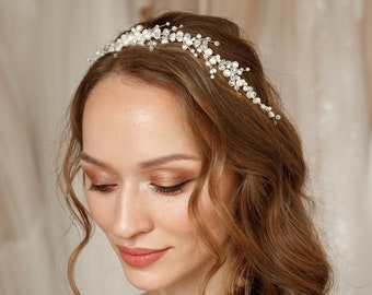 Couronne de cheveux de mariée avec la pièce de cheveux de mariage de perles, vigne de cheveux nuptial, couronne de cheveux de perle pour le mariage