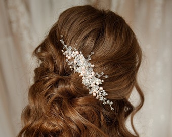 Casque de mariée de perle de cristal, morceau de cheveux de mariage, peigne de cheveux de demoiselle d’honneur