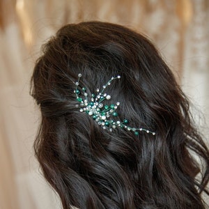 Horquilla de novia de cristal verde: accesorio para el cabello de dama de honor