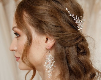 Long pearl bridal earrings for classic and boho wedding