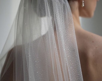 Glitter wedding veil, bridal shimmer cathedral chapel veil, short veil with sparkle