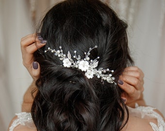 Perle fleur de mariée morceau de cheveux clip peigne de mariage