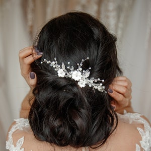 Pearl flower bridal hair piece Wedding comb clip image 1