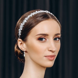 Rhinestone Bridal Headband, Classic Wedding Hair Piece, Crystal Beads Headpiece