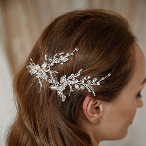 Set of 3 crystal bridal hair pins, Wedding leaf hair stick