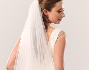 Wide long soft wedding veil, French tulle chapel veil