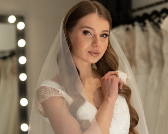 Angel cut wedding veil Cathedral length plain veil Bridal fingertip simple veil Waltz cascading cut veil Single tier veil