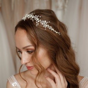 Bridal hair wreath with pearls wedding hair piece, bridal hair vine, pearl hair wreath for wedding image 2