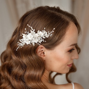 Bridal Flower Hair Piece, Wedding Hair Vine, Pearl Comb Floral Headpiece