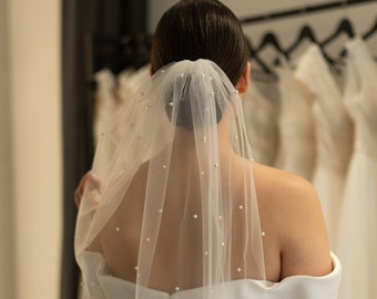 Voile de mariage court, Voile d'enterrement de vie de jeune fille, Mini voile, Voile de longueur d'épaule, Voile simple de niveau de perle, Voile d'enterrement de vie de jeune fille